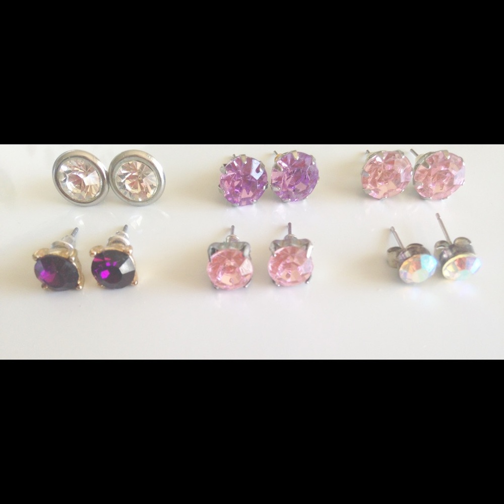Six Pair Set Crystal Stud Post Fashion Earrings - Picture 4 of 4